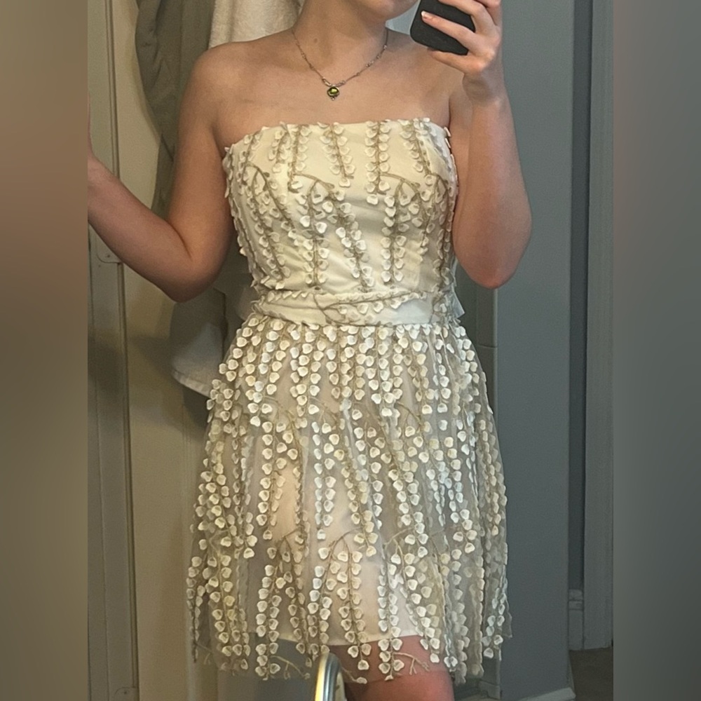 Cream floral strapless dress